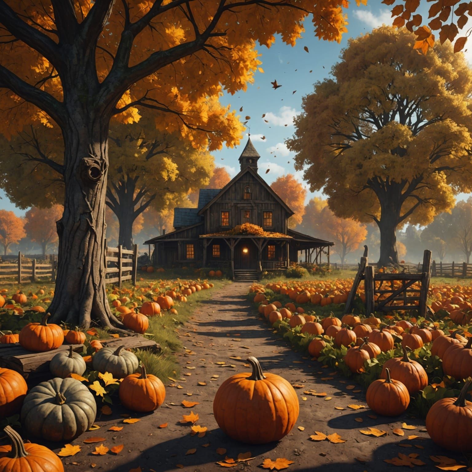 Rustic Autumn Scene with Pumpkin Patch