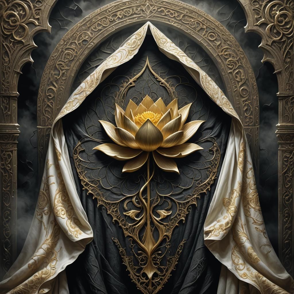 Gothic Horror Shawl with Lotus Flower Symbol