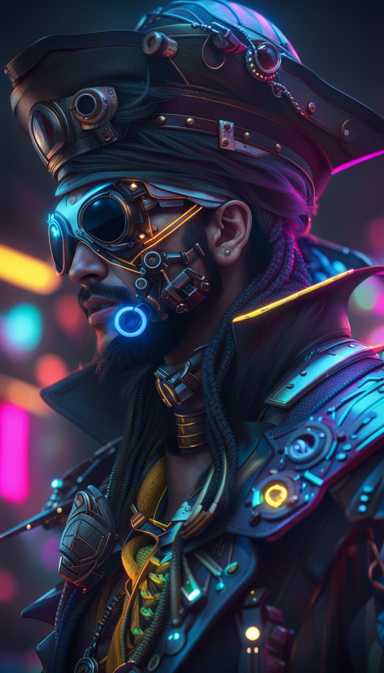 Futuristic Neon Pirate Captain in High Definition
