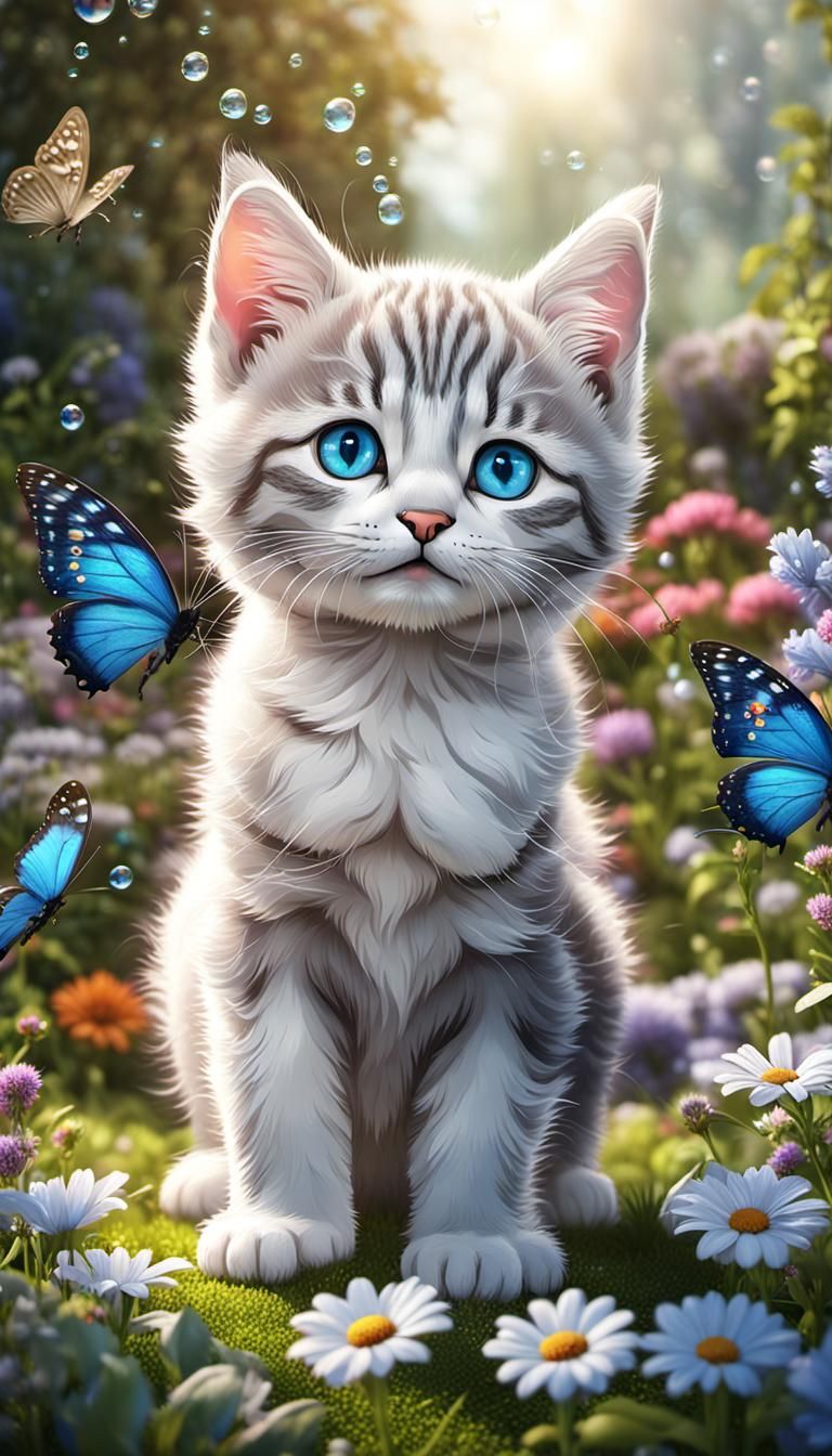 Kitten Playing in Garden: Fantasy Concept Art