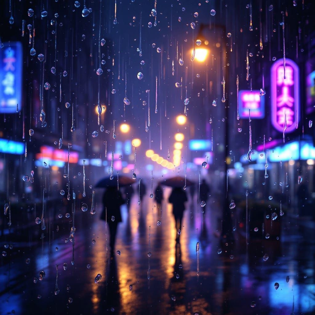 Urban Rainy Night Scene in Deep Color