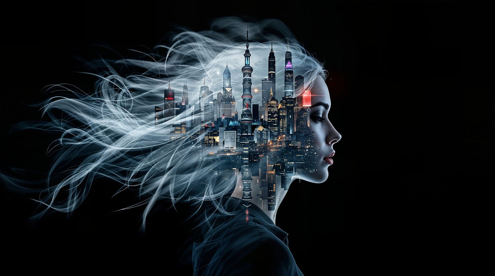 Surreal Shanghai Goddess in Double Exposure Portrait