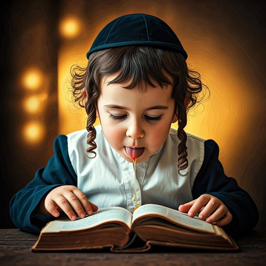 Young Boy Studies Tradition Book in Dreamlike Style