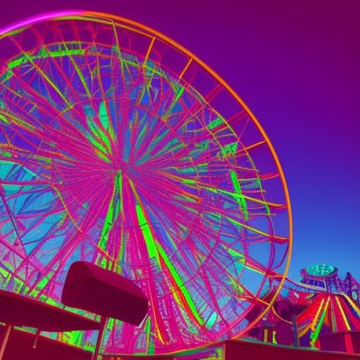 Synthwave Neon Amusement Park Retro Illustration