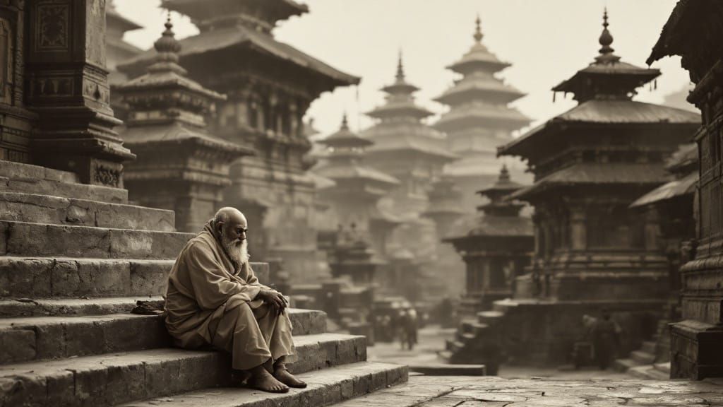 Sadhu at Patan Durbar Square: 19th Century Photo