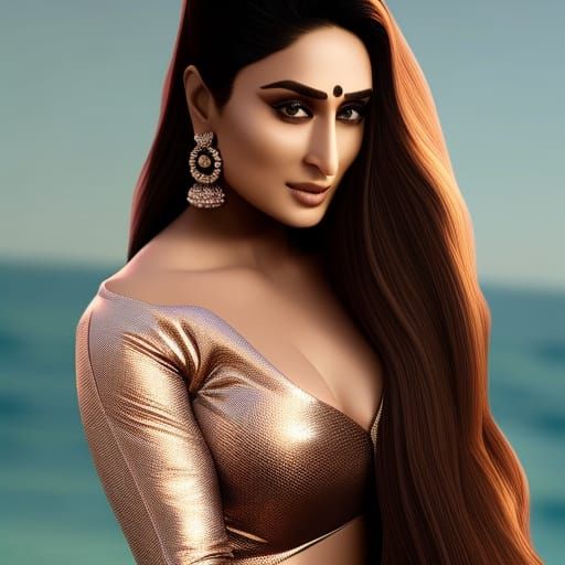 Indian Woman on Beach: 3D Rendered Art