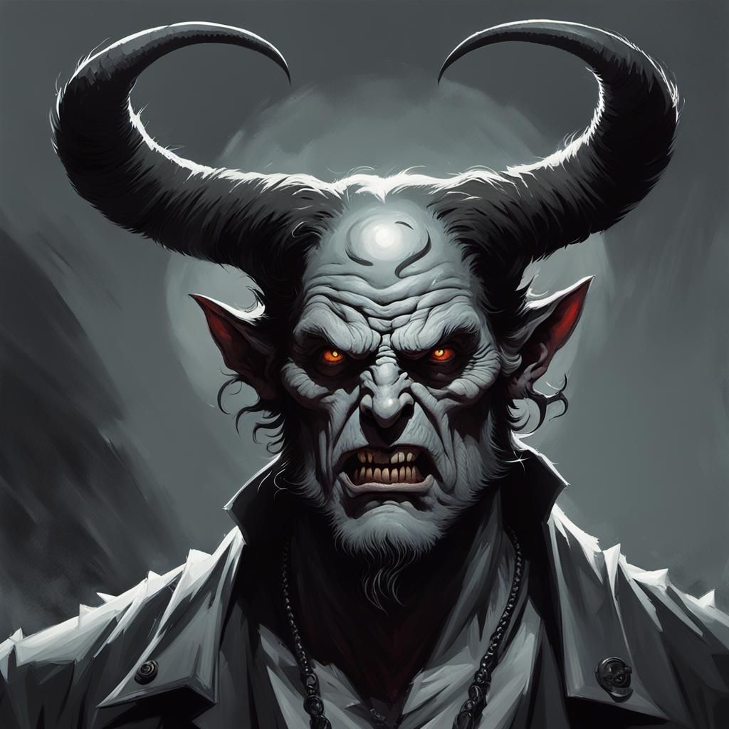 Sinister Horned Man Portrait in Dark Shades