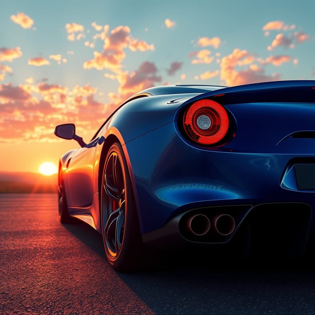Surreal Hyperrealistic Ferrari Unveiled at Sunset