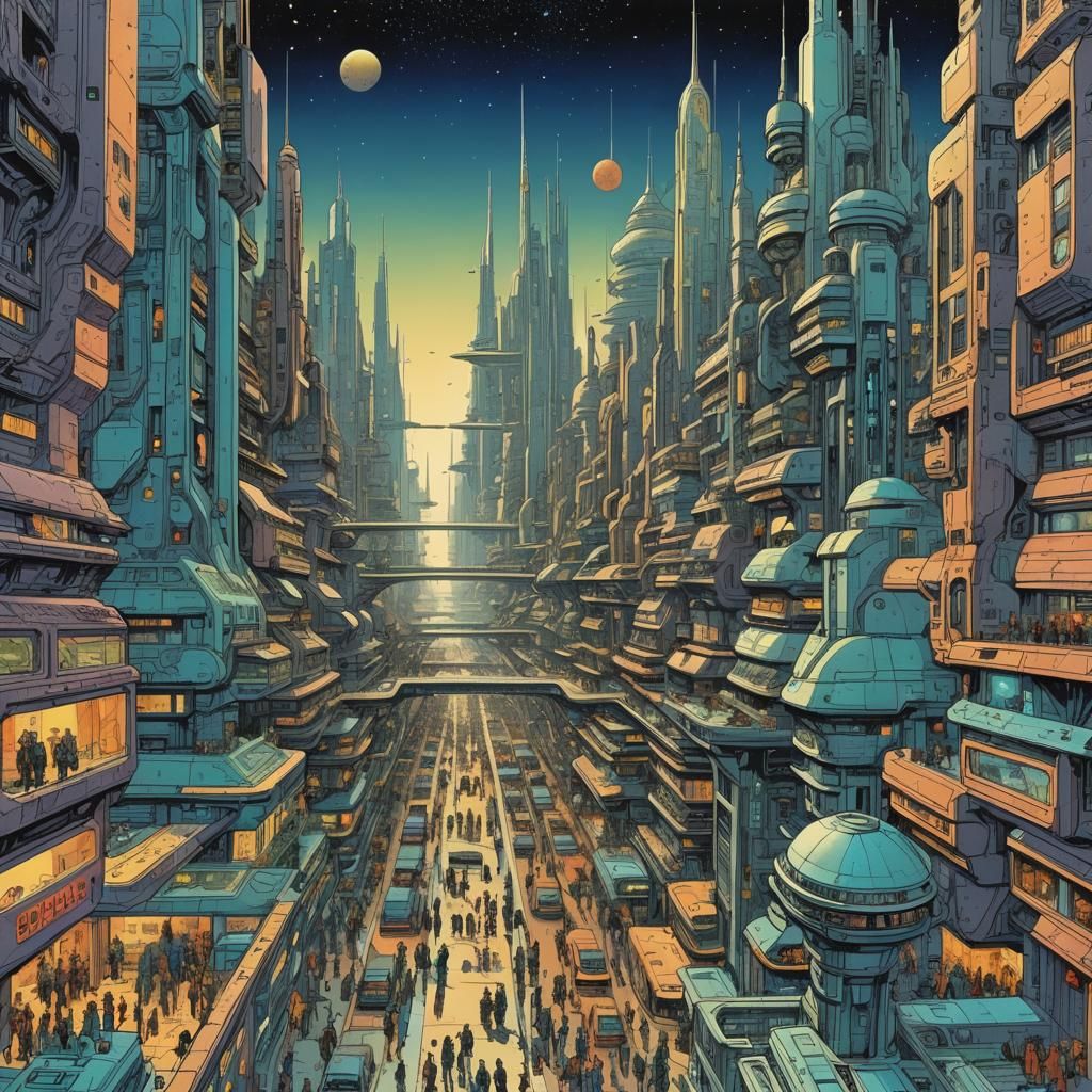 Futuristic Galaxy City in Comic Book Art Style