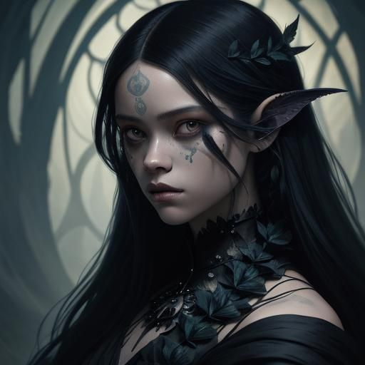 Mystical Dark Academia Portrait in Art Nouveau Style