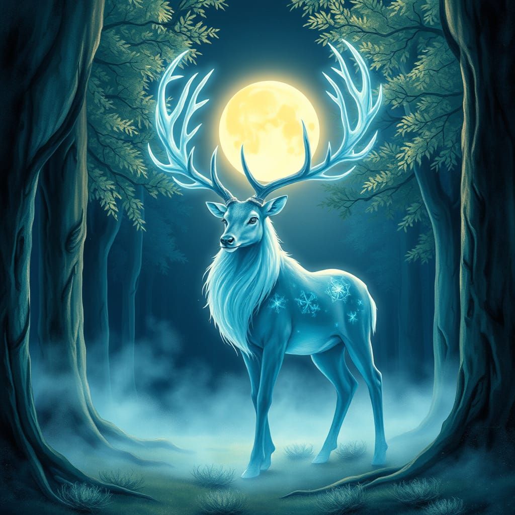 Spectral Stag in Art Nouveau-Inspired Whimsy