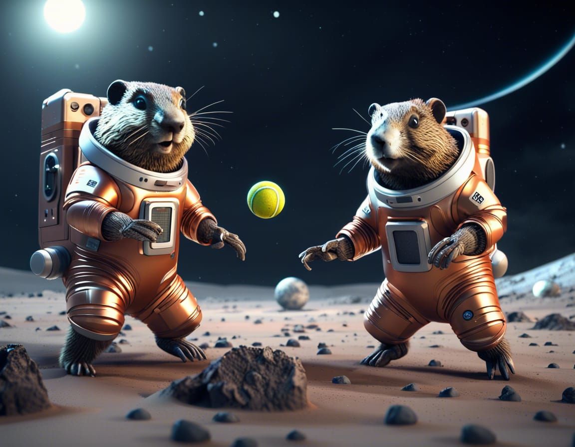Groundhogs Play Tennis on the Moon: Sci-Fi Render