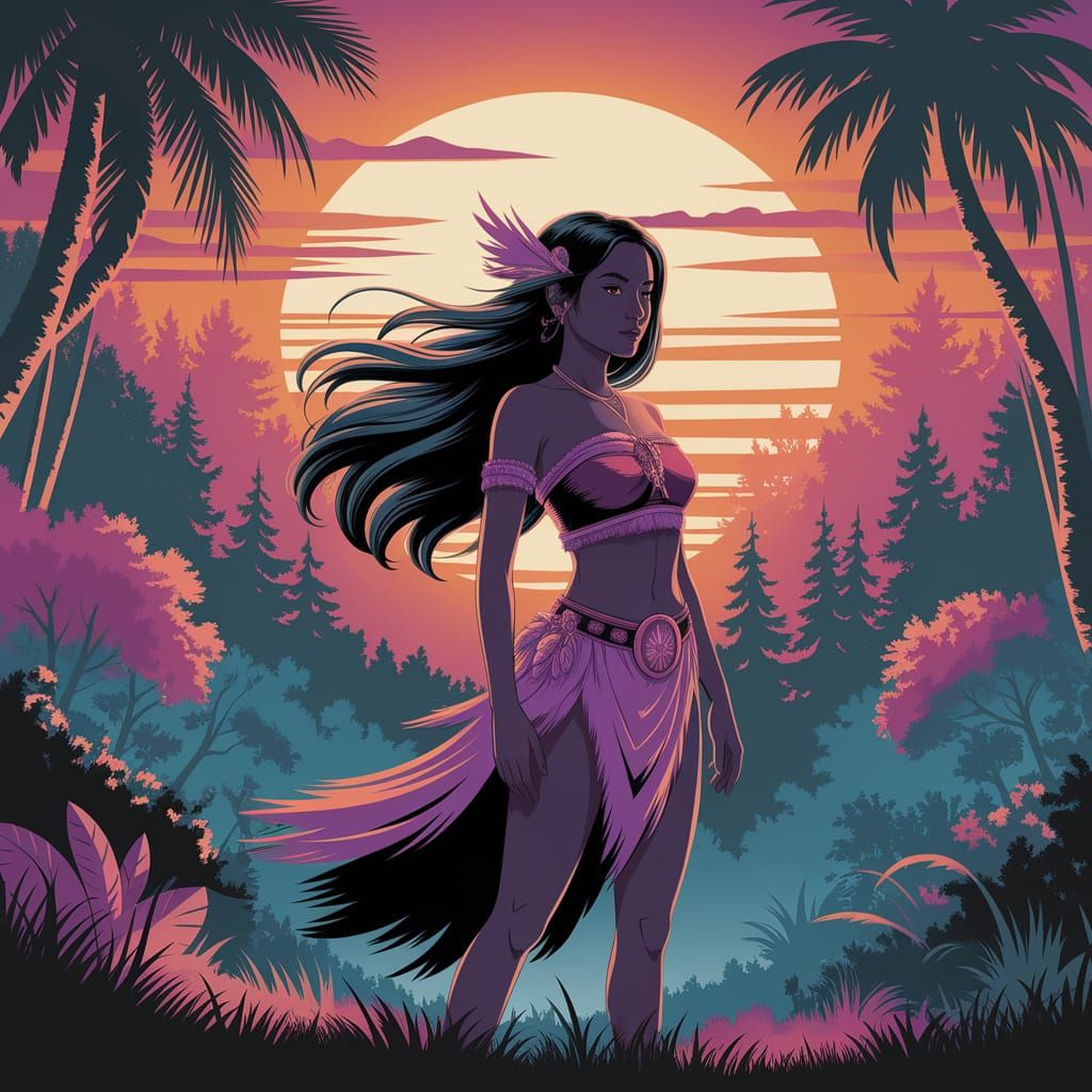 Toa Tawmi in Vibrant Digital Art at Tropical Sunset