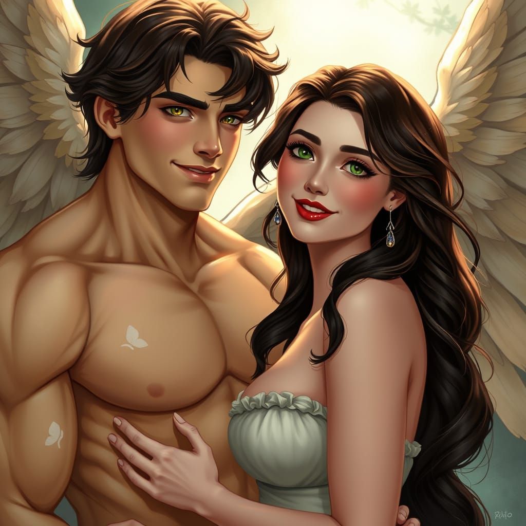 Whimsical Dark Princess and Angel in Enchanted Fantasy Scene