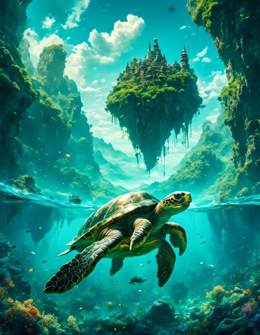 Giant Turtle City in Vibrant Anime Style