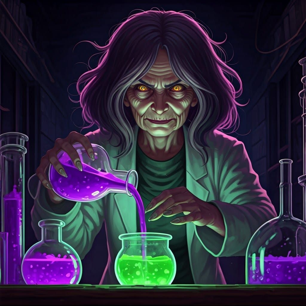 Creepy Old Scientist in Manga Anime Style