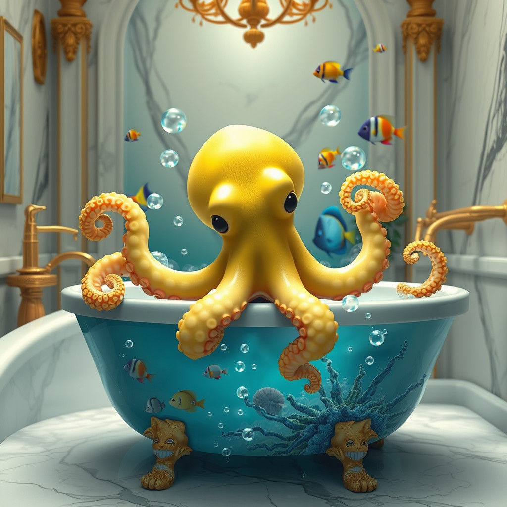 Octopus Bathtime Fantasy in High-End Bathroom