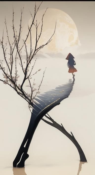 Woman Walks on Pond in Fantasy Matte Painting
