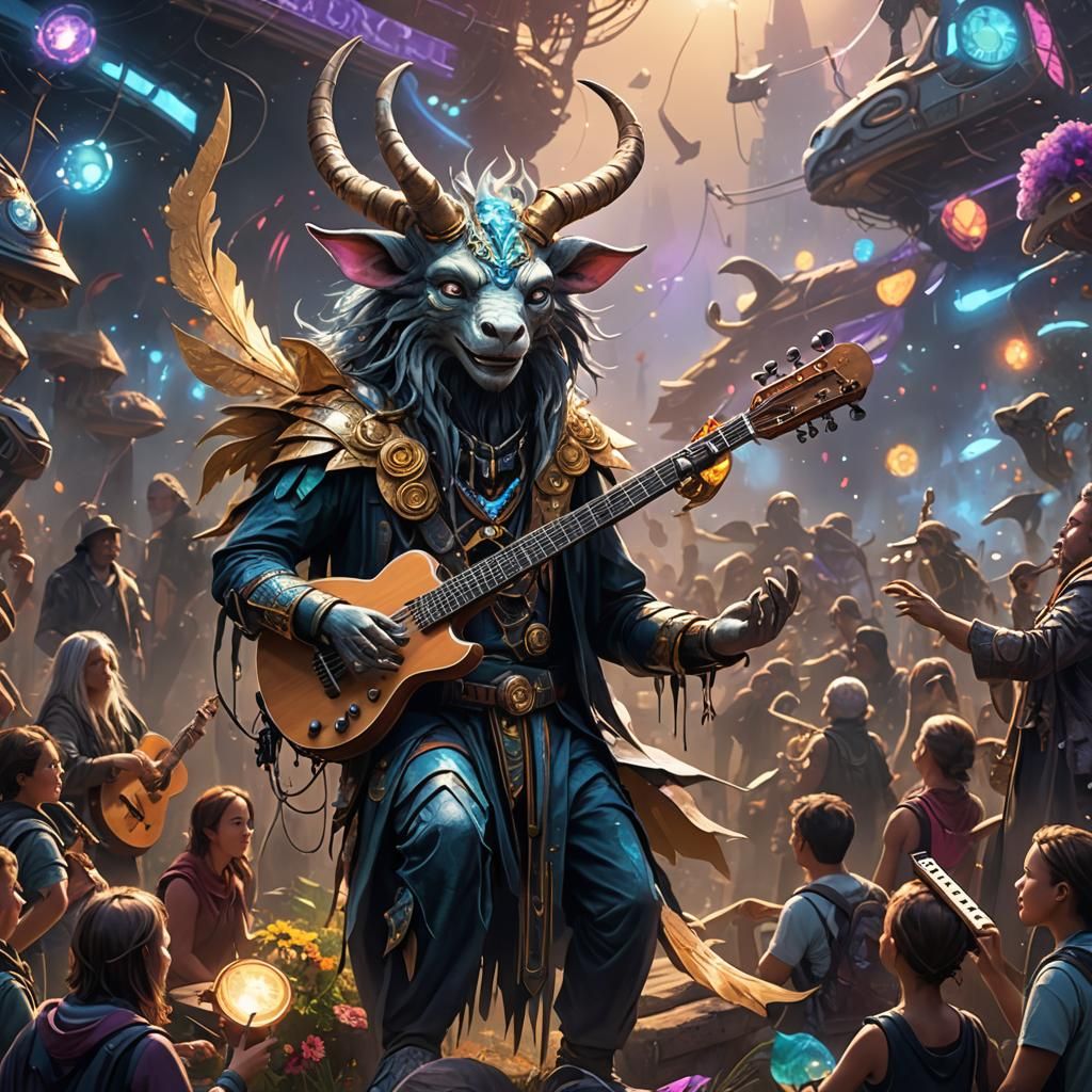 Futuristic Music Festival with Mystical Creature