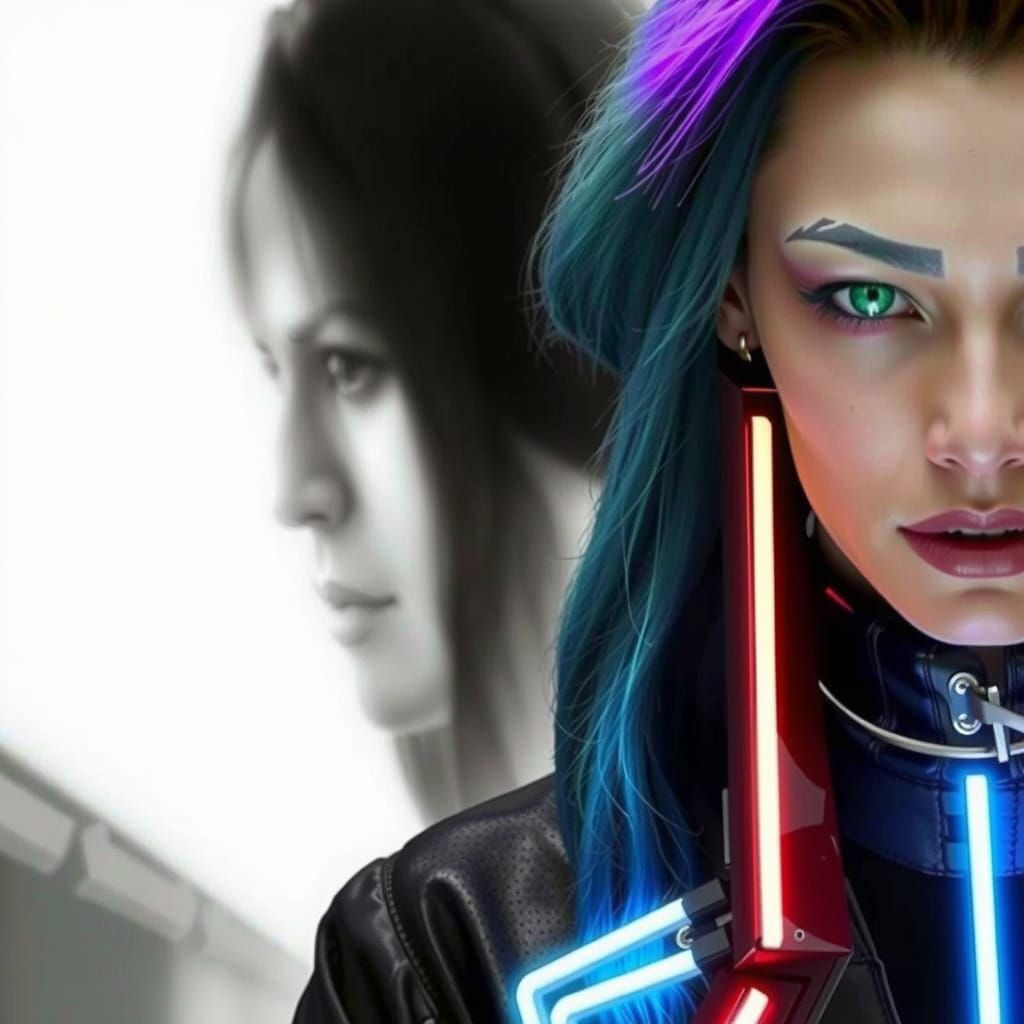 Cyberpunk Fashion Model in Neon Cityscape