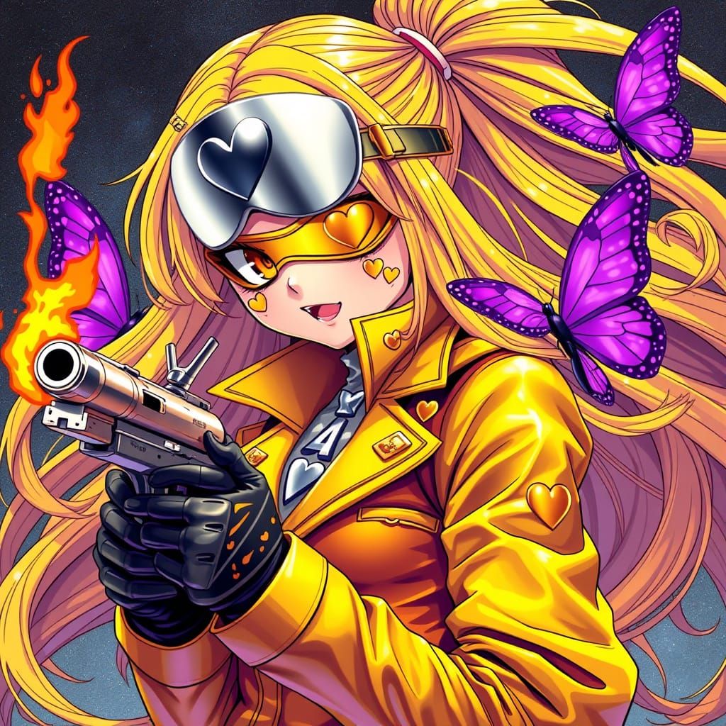 Golden Anime Girl Controlled by Majestic Purple Butterfly in...