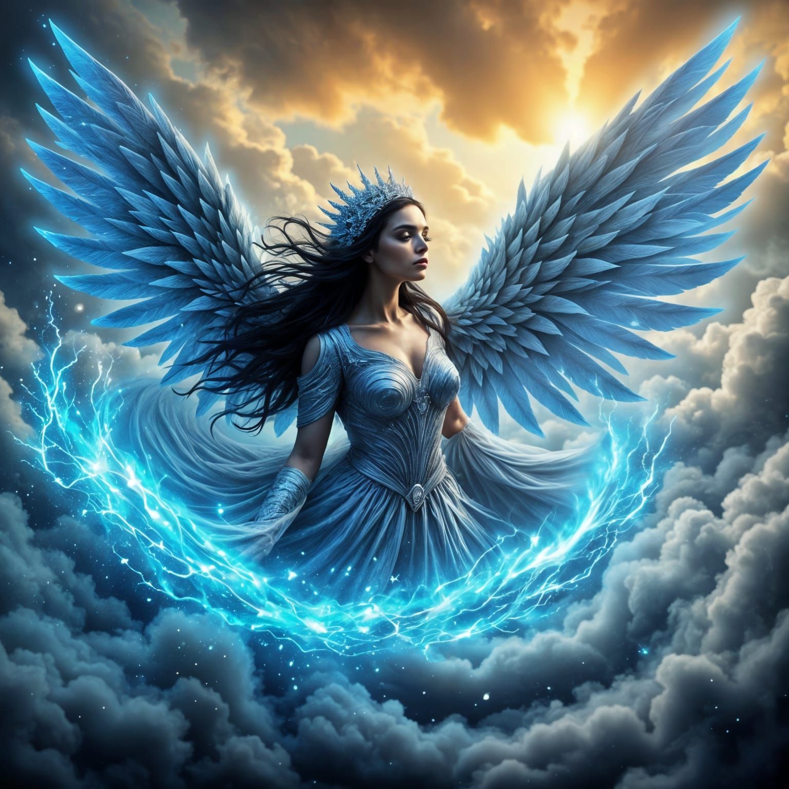 Angelic Female Figure in a Windswept Stormy Heaven