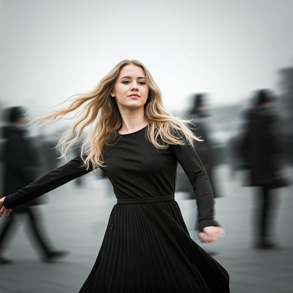 Elegant Blonde Woman Dancing: High-Fashion Photography