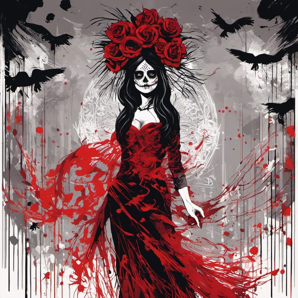 Day of the Dead Llorona in Dark Surrealist Style