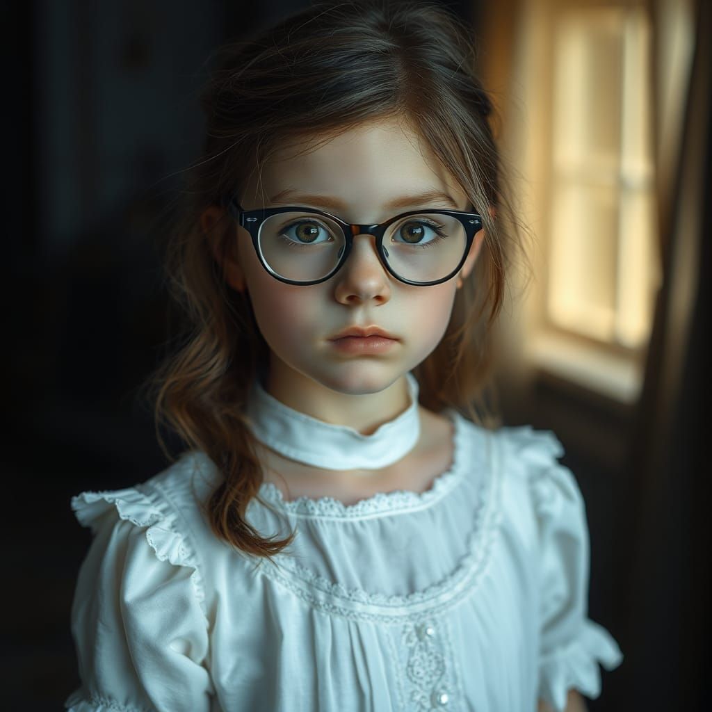 Girl with Glasses in Atmospheric Digital Art