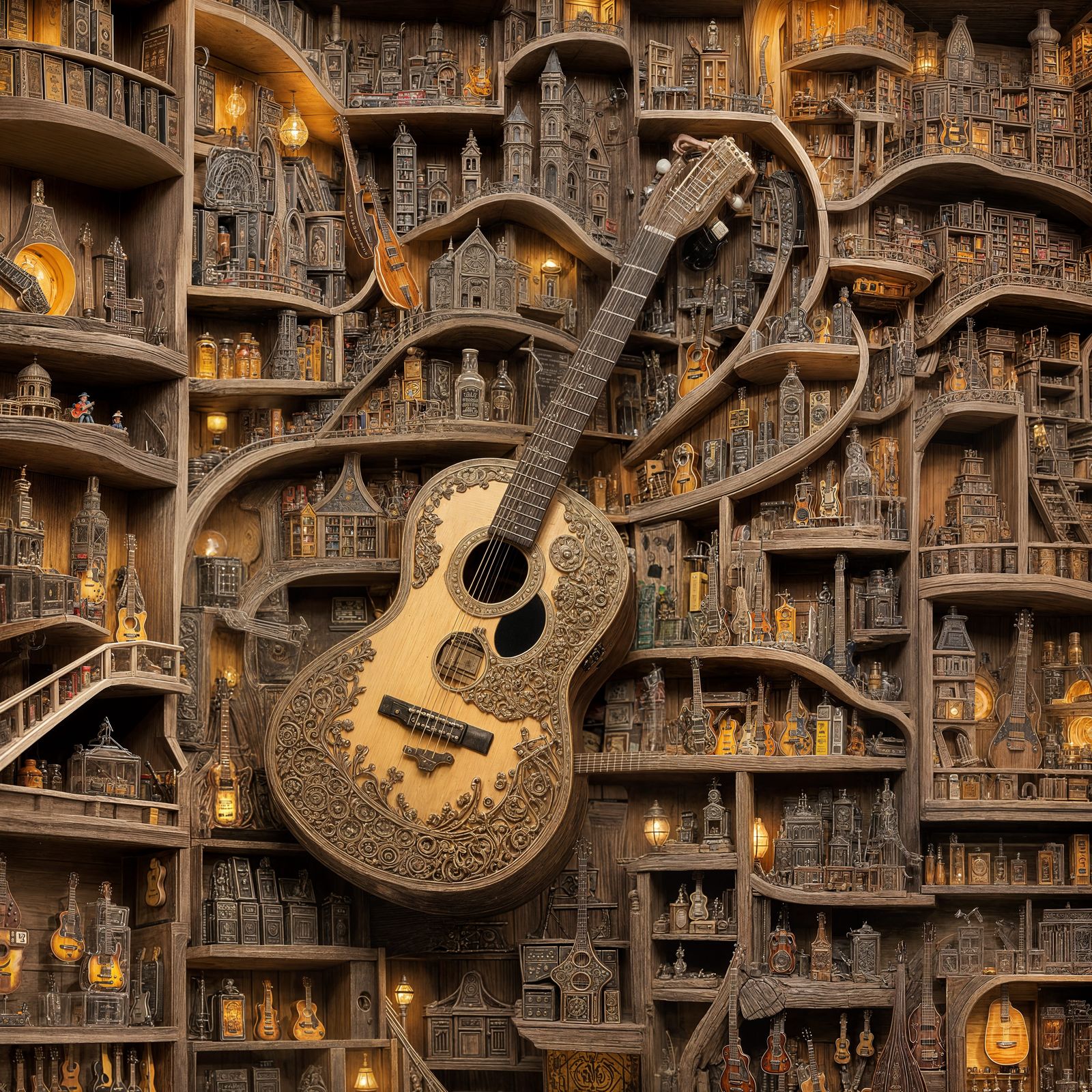 Guitar with Miniature Worlds Inside