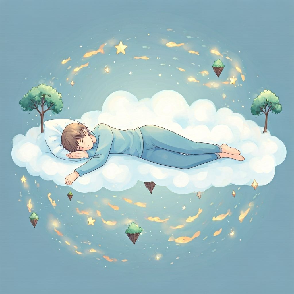 Dreamy Surreal Scene of Sleeping Man on Cloud