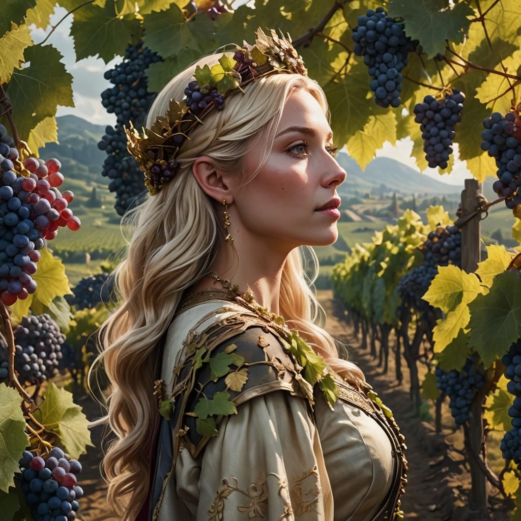 Vineyard Goddess in Detailed Matte Painting Style
