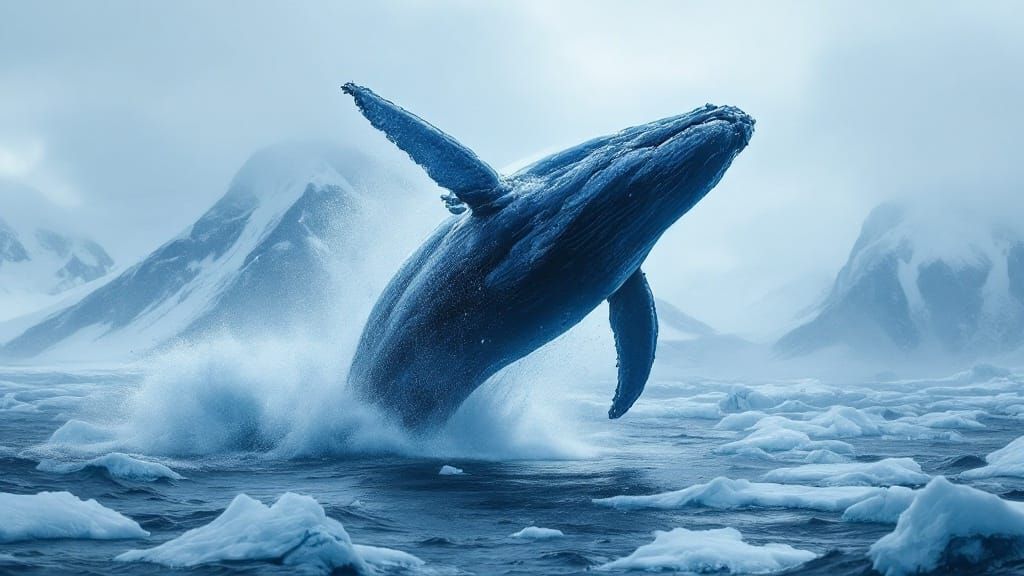 Blue Whale Breaching Antarctic Waters