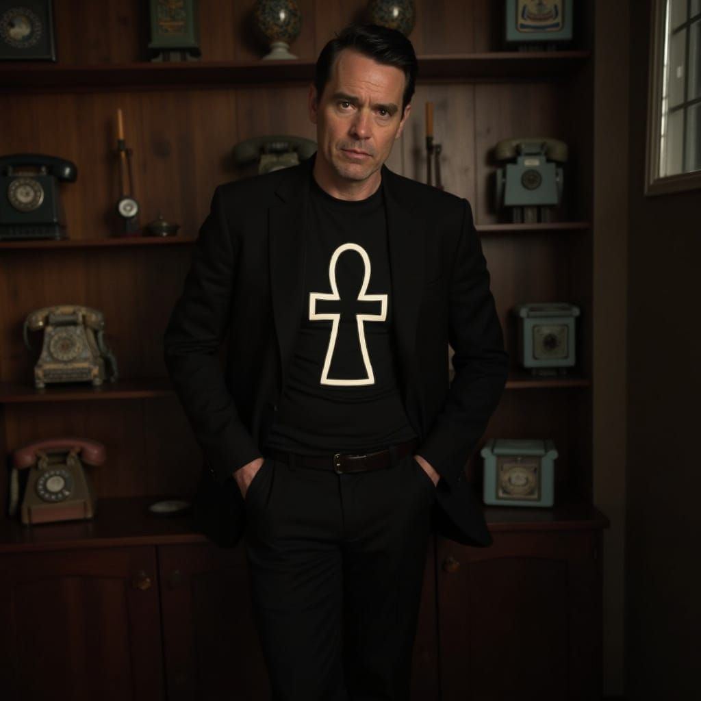 Man in Black Suit with Ankh Symbol, Portrait
