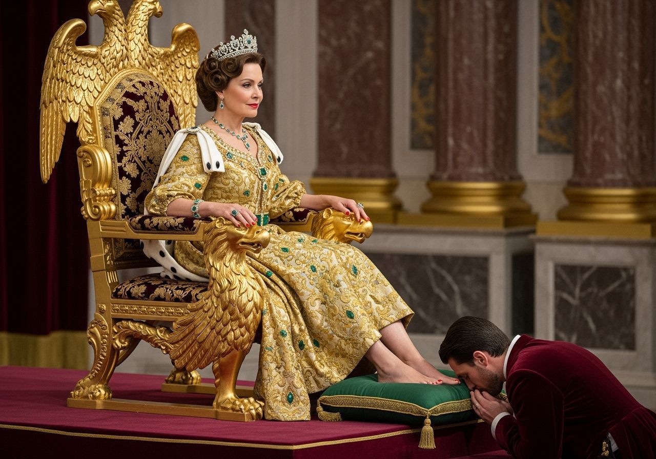 Elegant Empress on Eagle Throne in Royal Palace