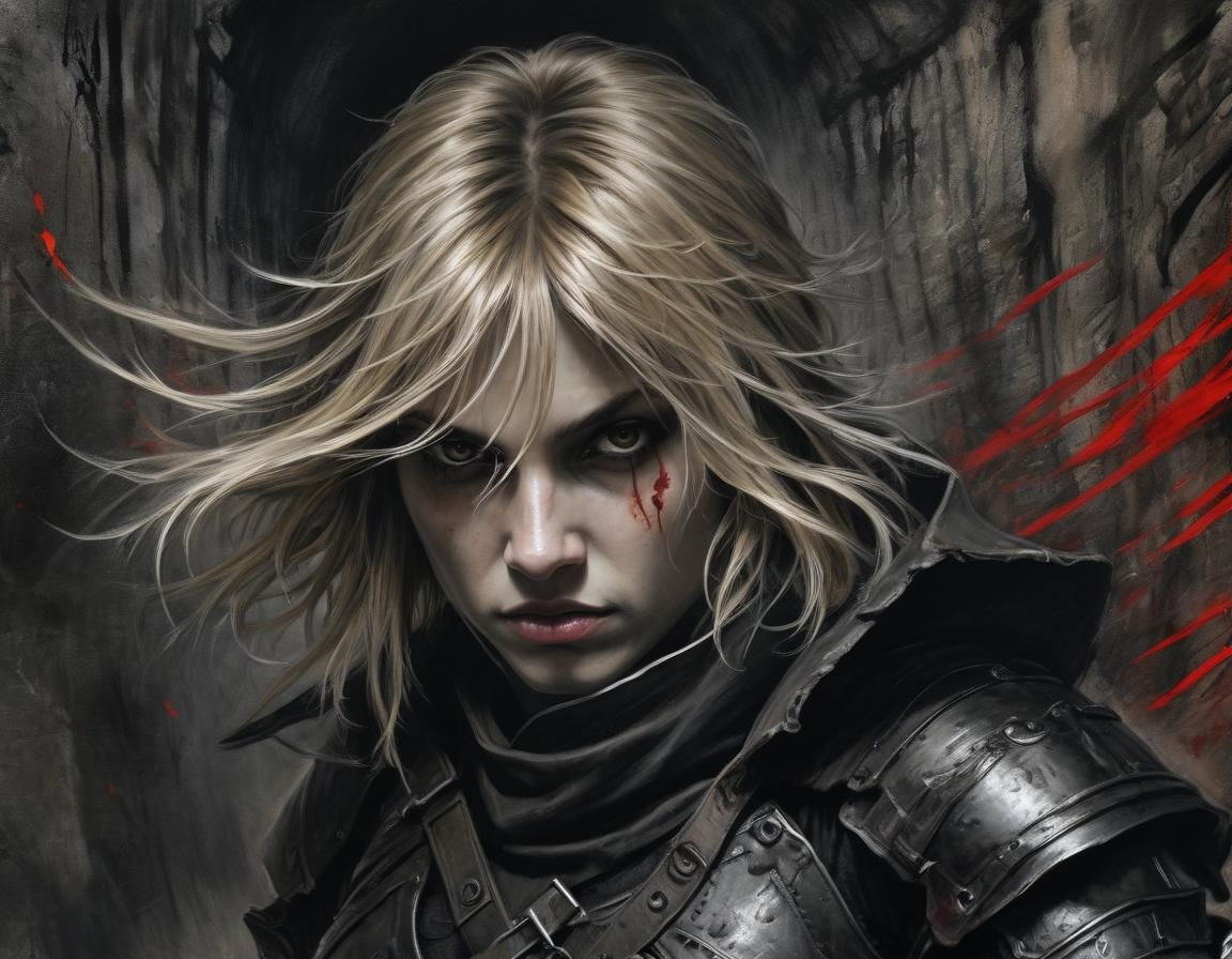 Dark Fantasy Assassin Emerges from Shadows in Charcoal Portr...