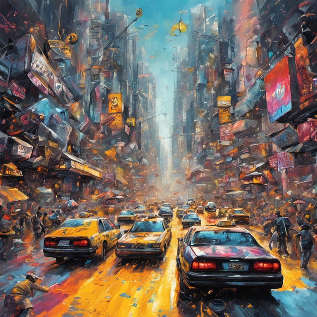 Futuristic City Street with Flying Taxis