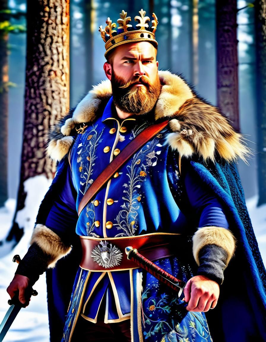 Fantasy Lumberjack King in Snowy Forest