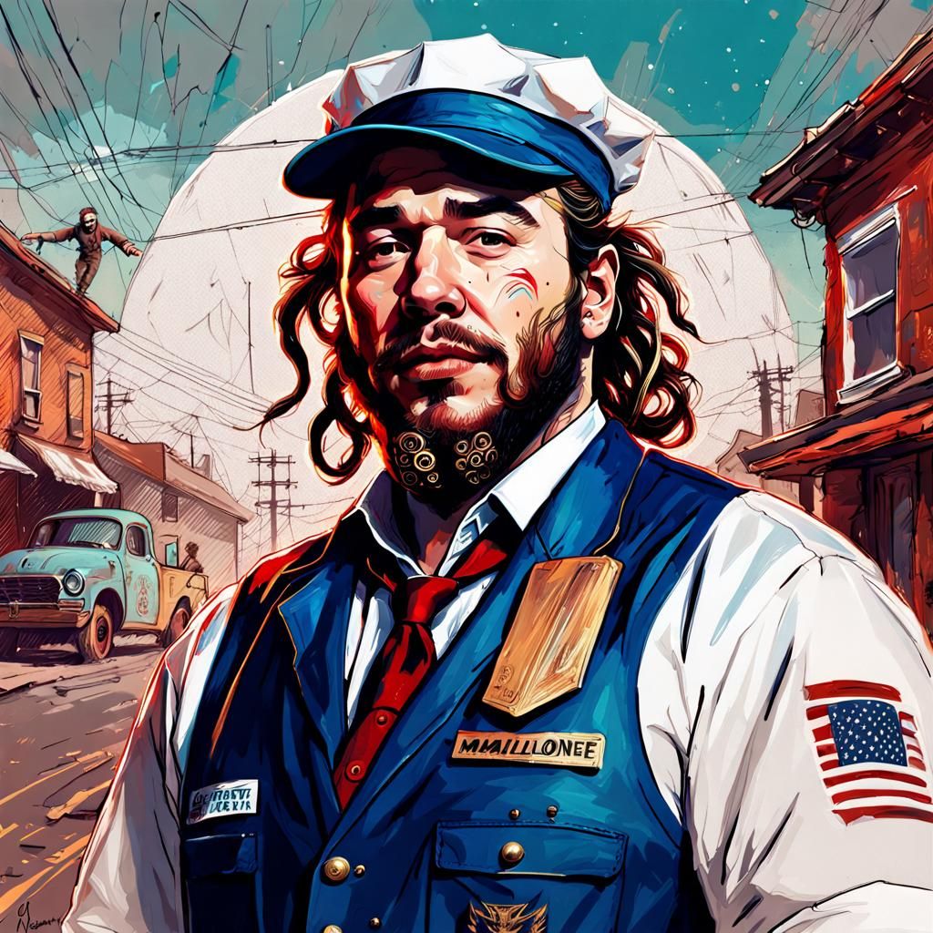 Post Malone as Mailman Portrait in Hyperrealism