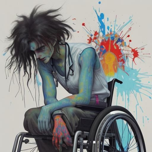 Egon Schiele Style: Asylum Patient in Wheelchair