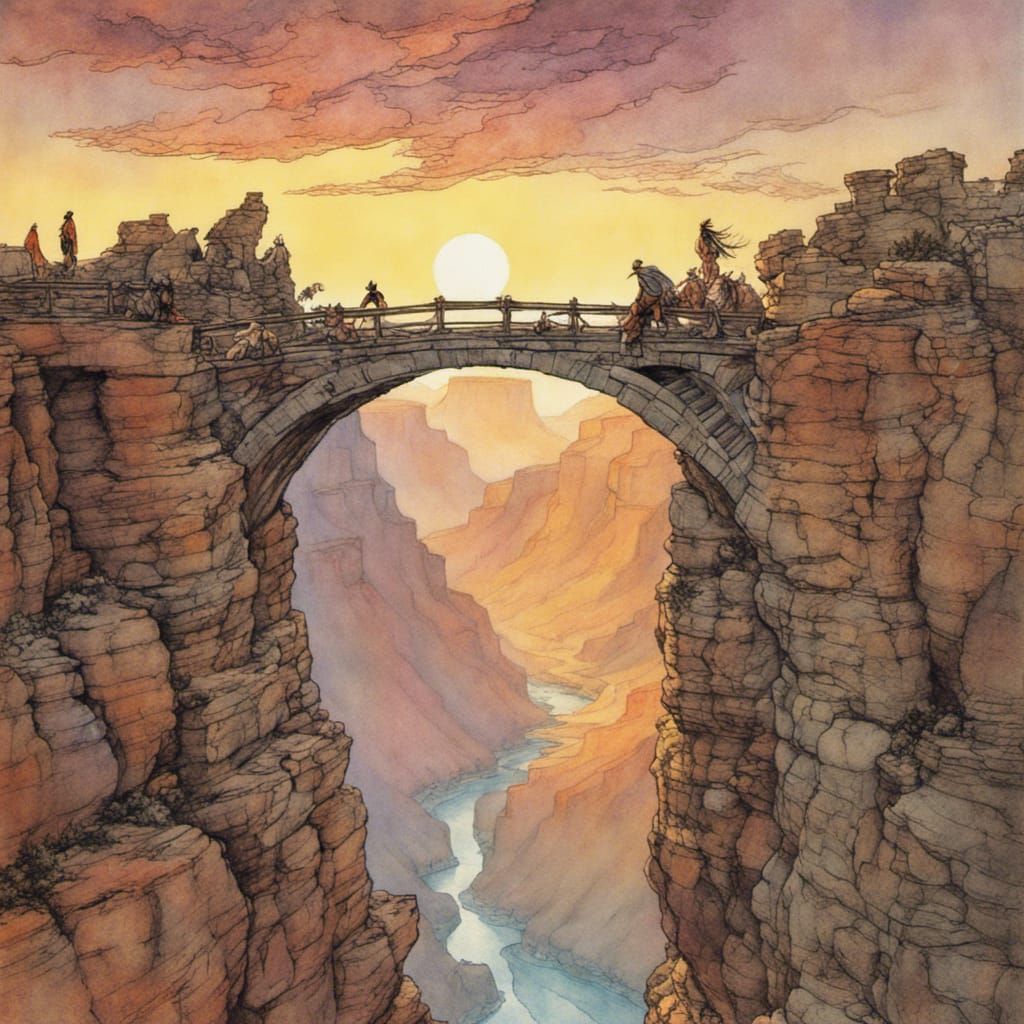 High High up arched beautiful fantasy bridge across the Gran...