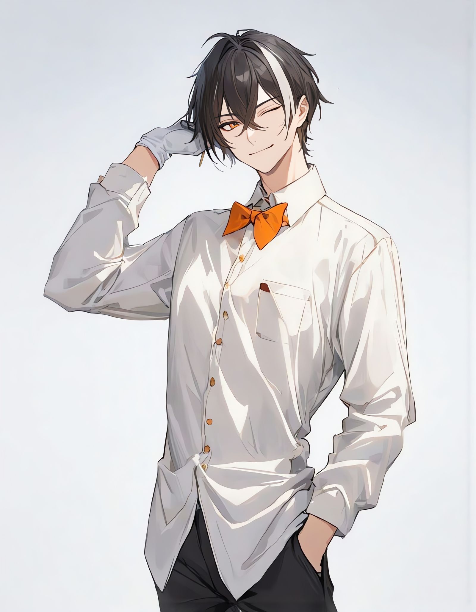 Elegant Bishounen in Trilby Hat with Orange Eyes