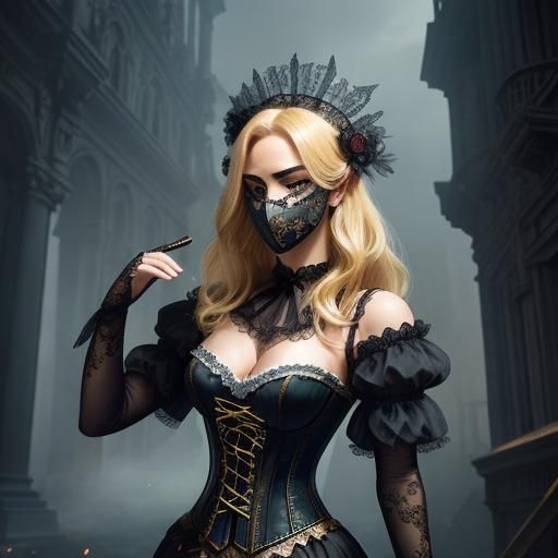 Blonde Woman in Masquerade Mask: Digital Portrait