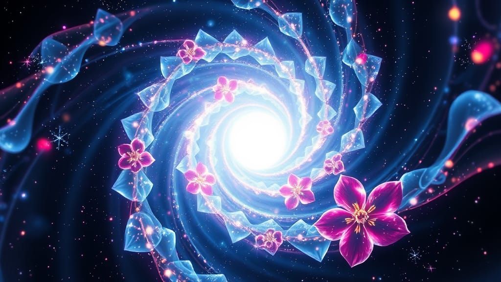 Bioluminescent Galactic Flowers in Double Spiral Formation