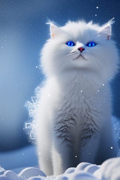 Glowing Ice Cat with Crystalline Details