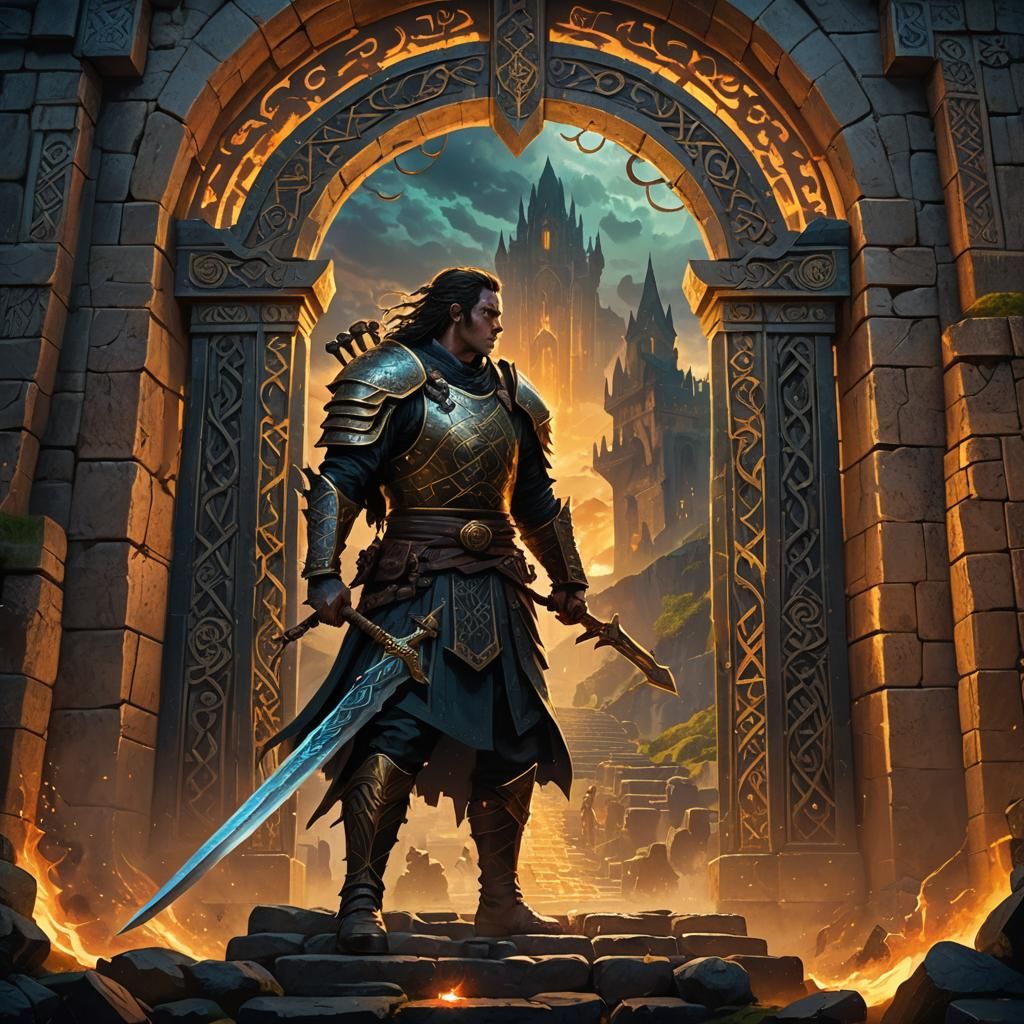 Demon Slayer at Gates of Valhalla: Epic Digital Art
