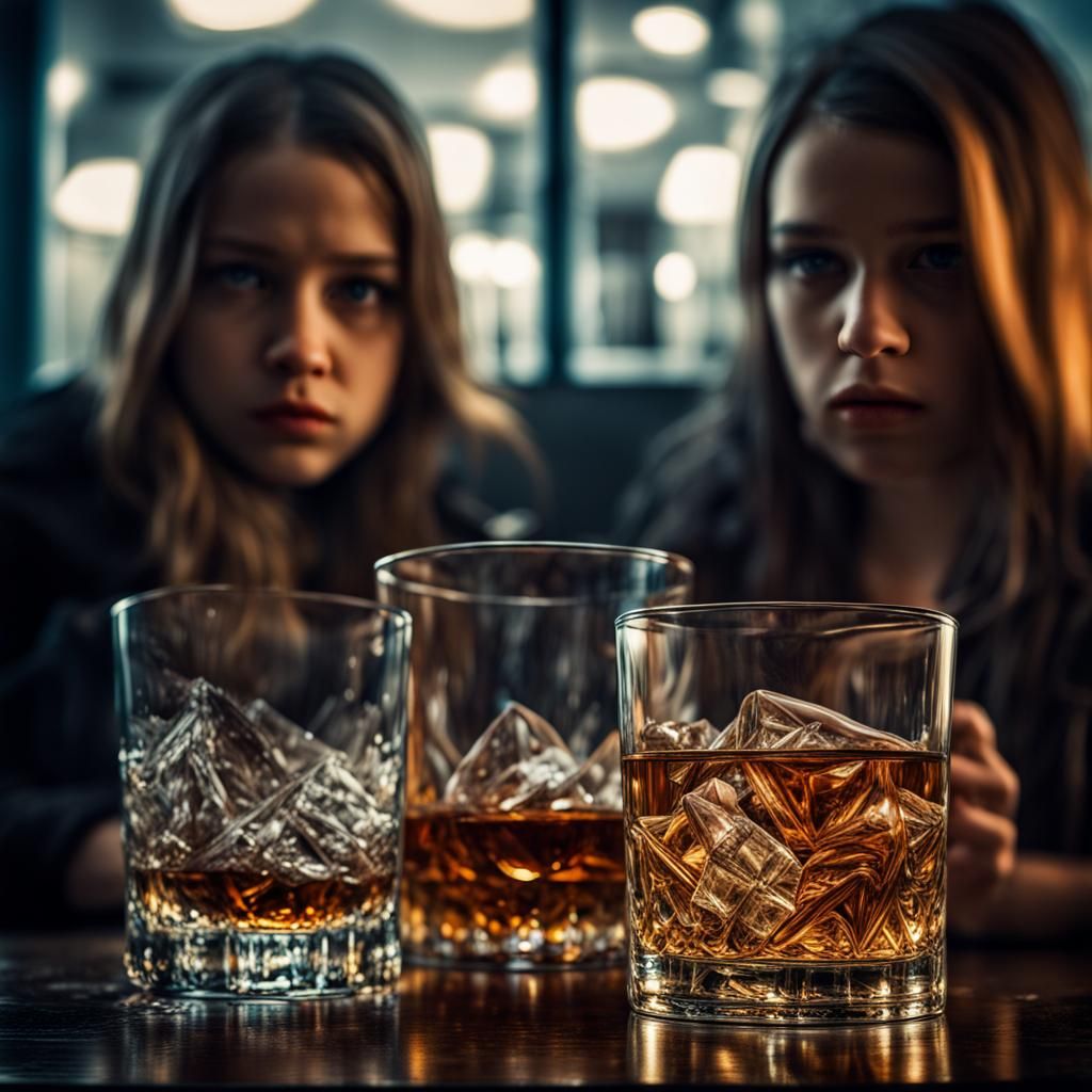 Hyperrealistic Portrait Behind Whiskey Glass