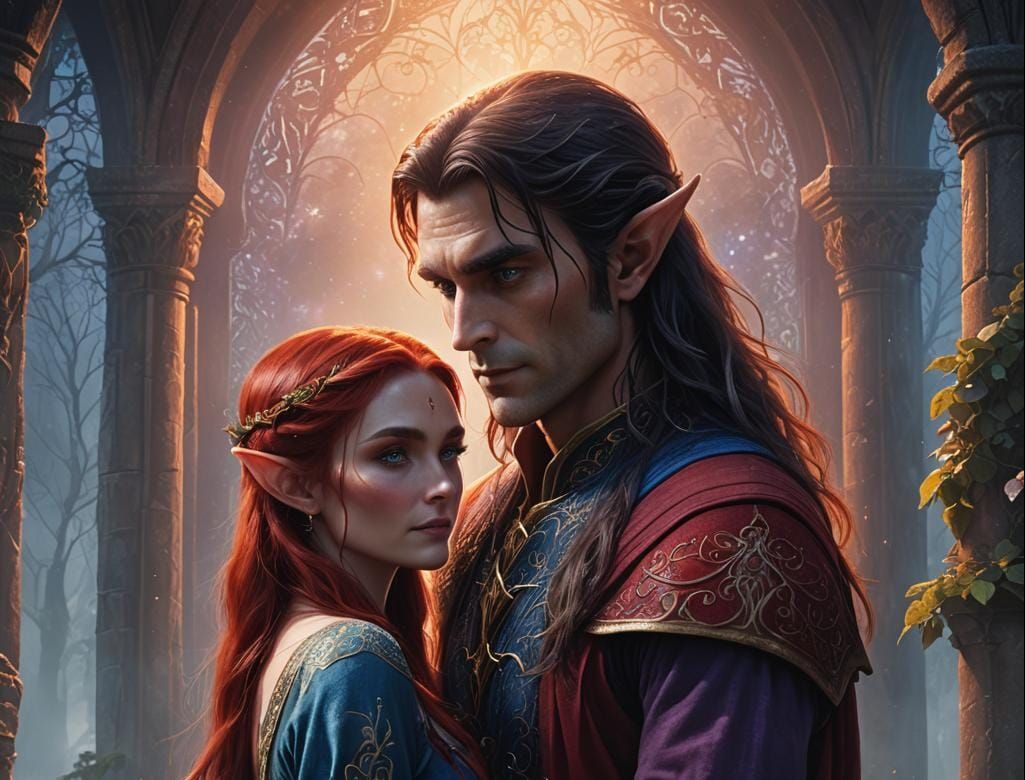 A tall male elf whom has long dark brown hair, blue eyes and...