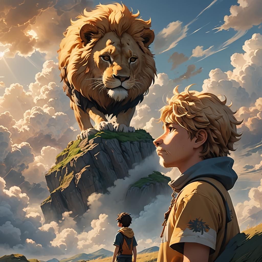 Boy and Cloud Lion in 3D Anime Art