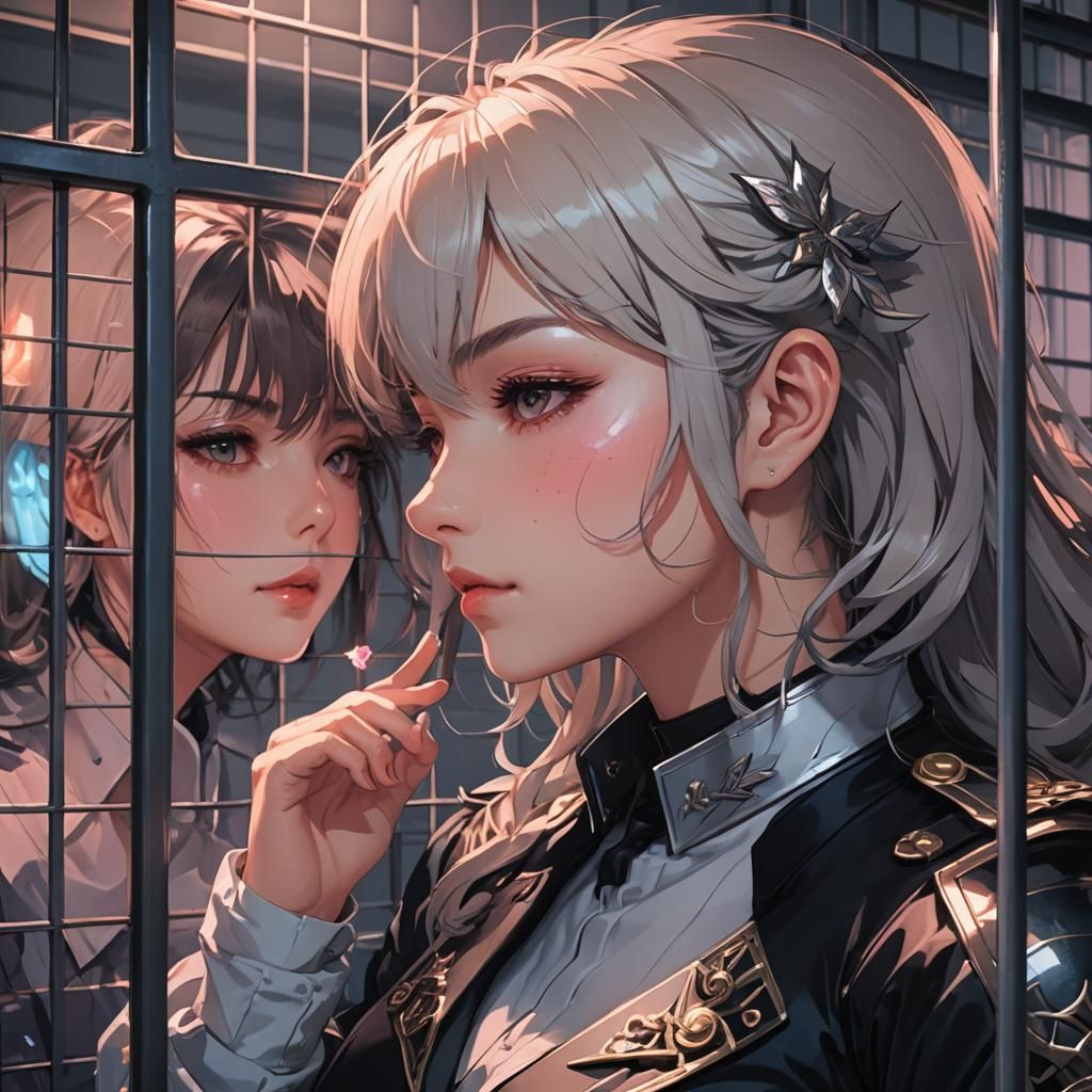 Girlcop Kissing Prisoner: Digital Anime Art Portrait